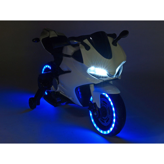 Dětská závodní motorka Ninja s ručně ovládanou plynovou rukojetí a svítícími koly, BÍLÁ